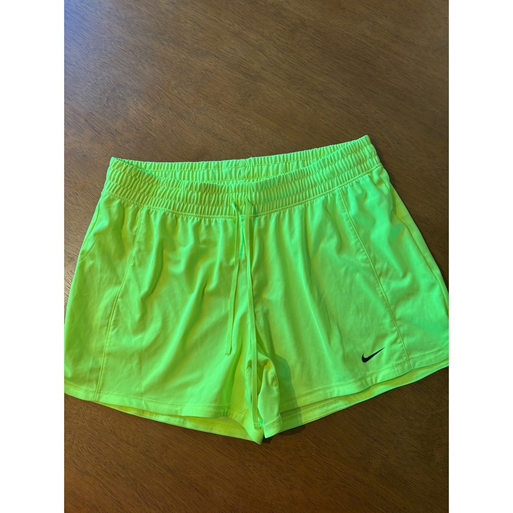 Nike Womens Yellow Green Athletic Running Shorts Elastic Waist Drawstring Large
